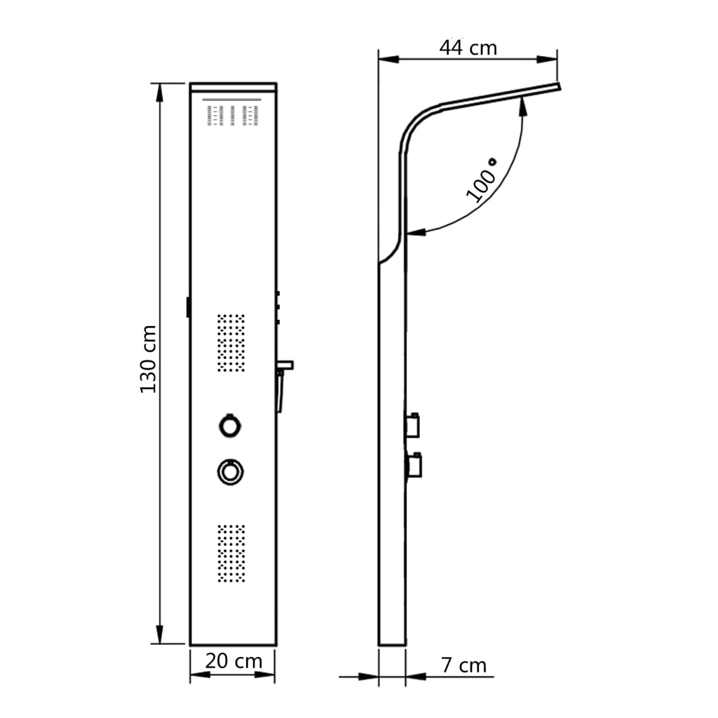 brusepanel 20x44x130 cm aluminium hvid