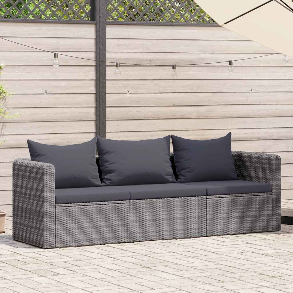 havesofasæt i 3 dele med hynder polyrattan grå billede