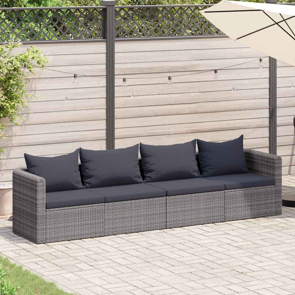 havesofasæt i 4 dele med hynder polyrattan grå billede