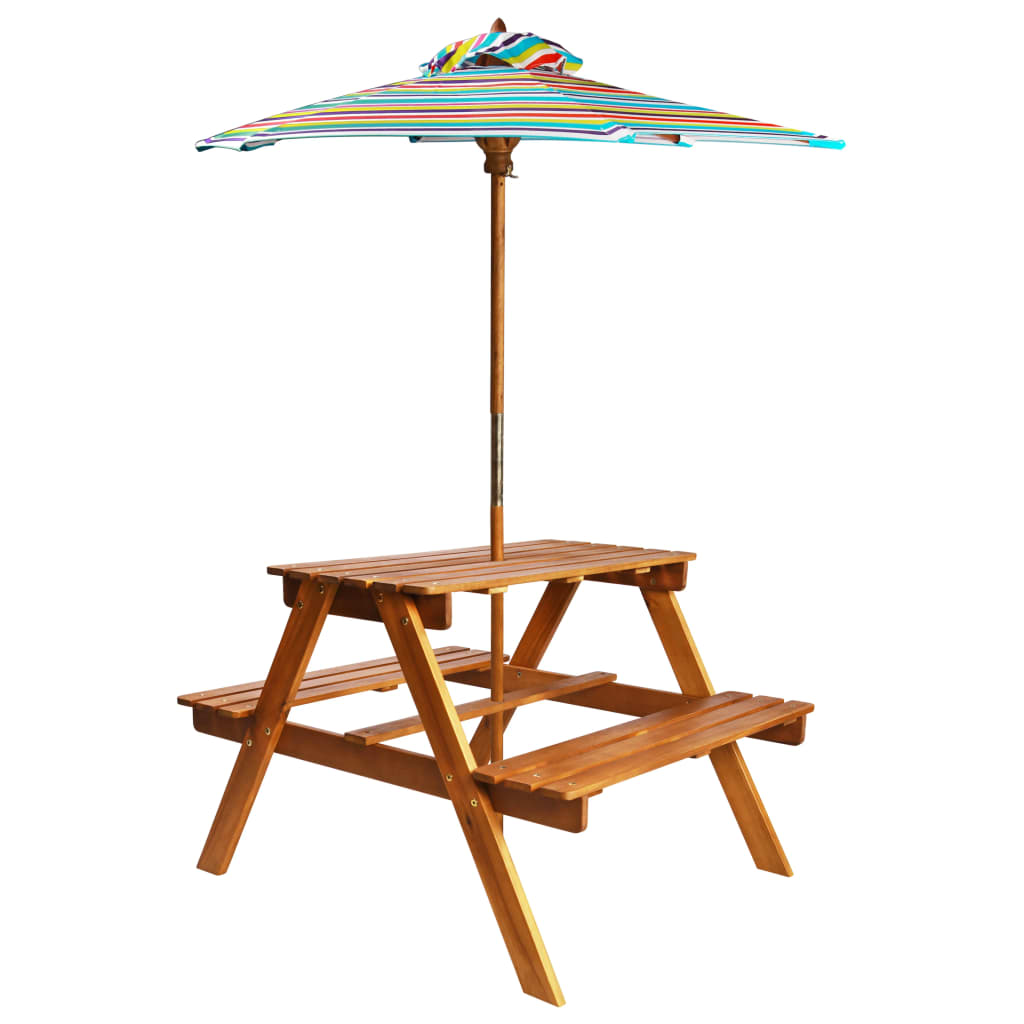 picnicbord med parasol til børn 79x90x60 cm akacietræ billede