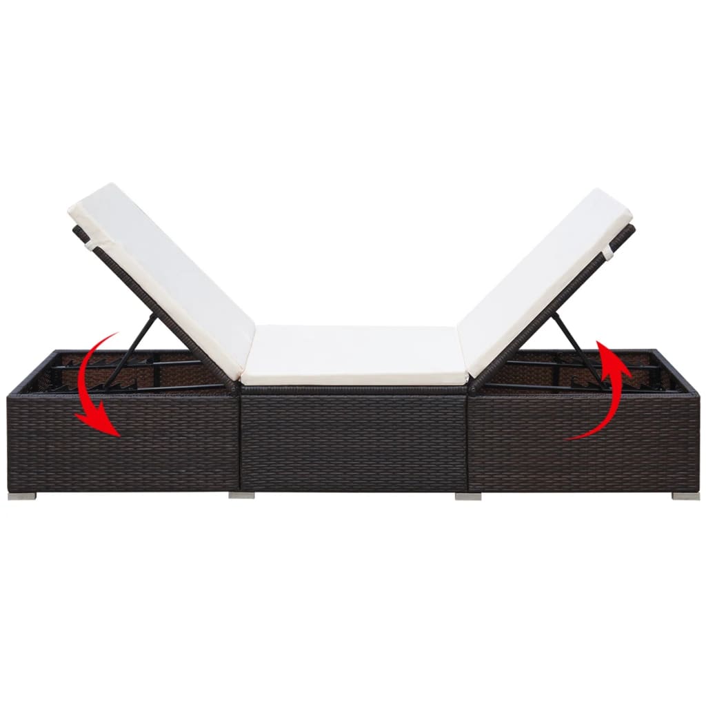 liggestol med hynde polyrattan brun