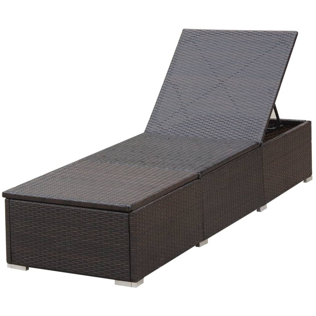 liggestol med hynde polyrattan brun