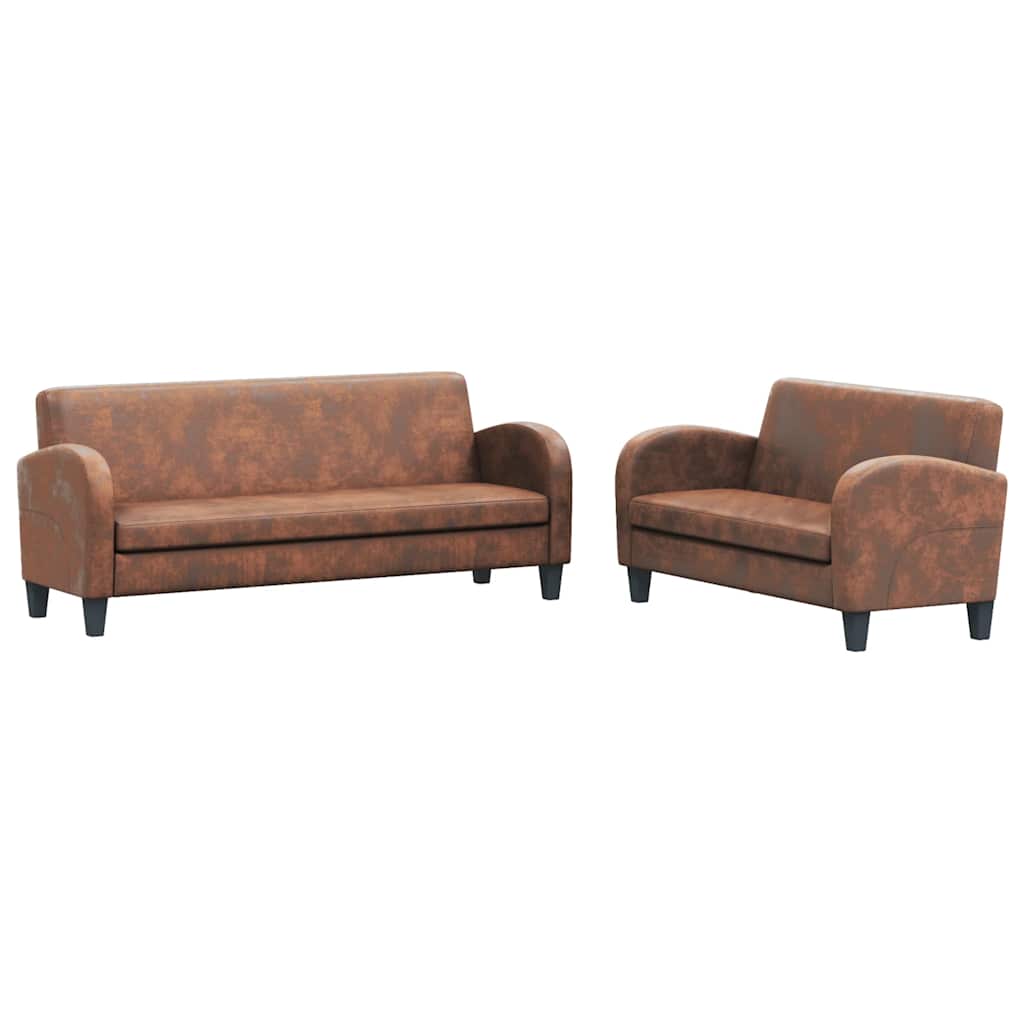 sofasæt i 2 dele imiteret ruskind brun