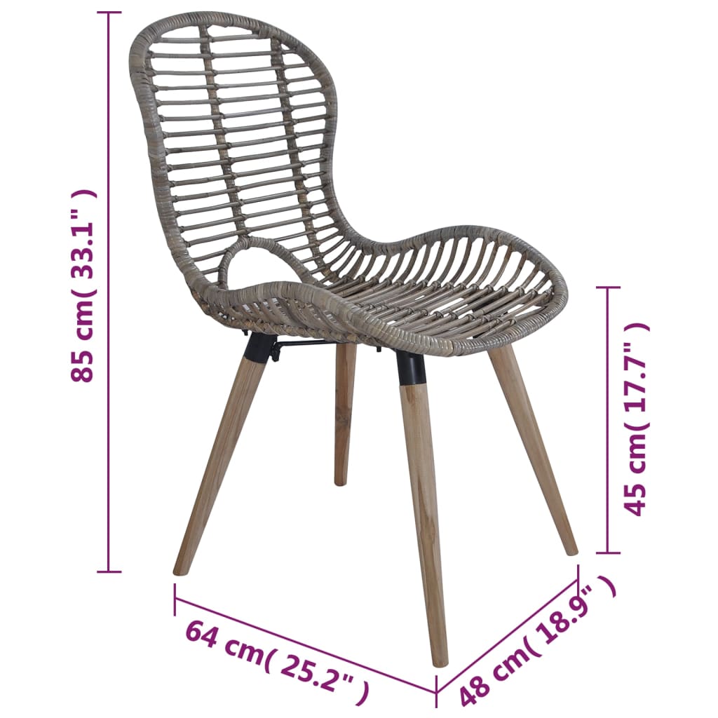 spisebordsstole 2 stk. naturligt rattan brun
