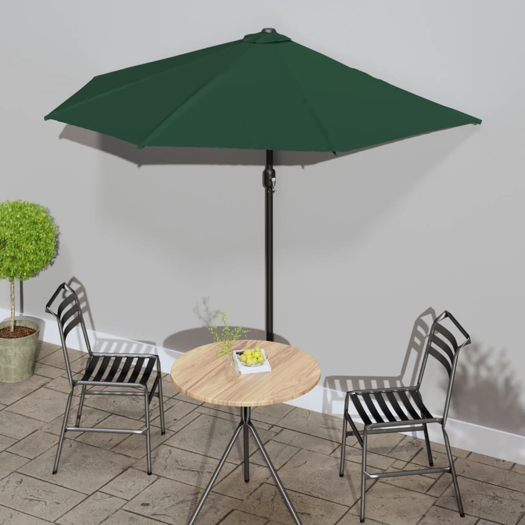Halv balkonparasol med aluminumsstang - grøn 270 × 144 cm