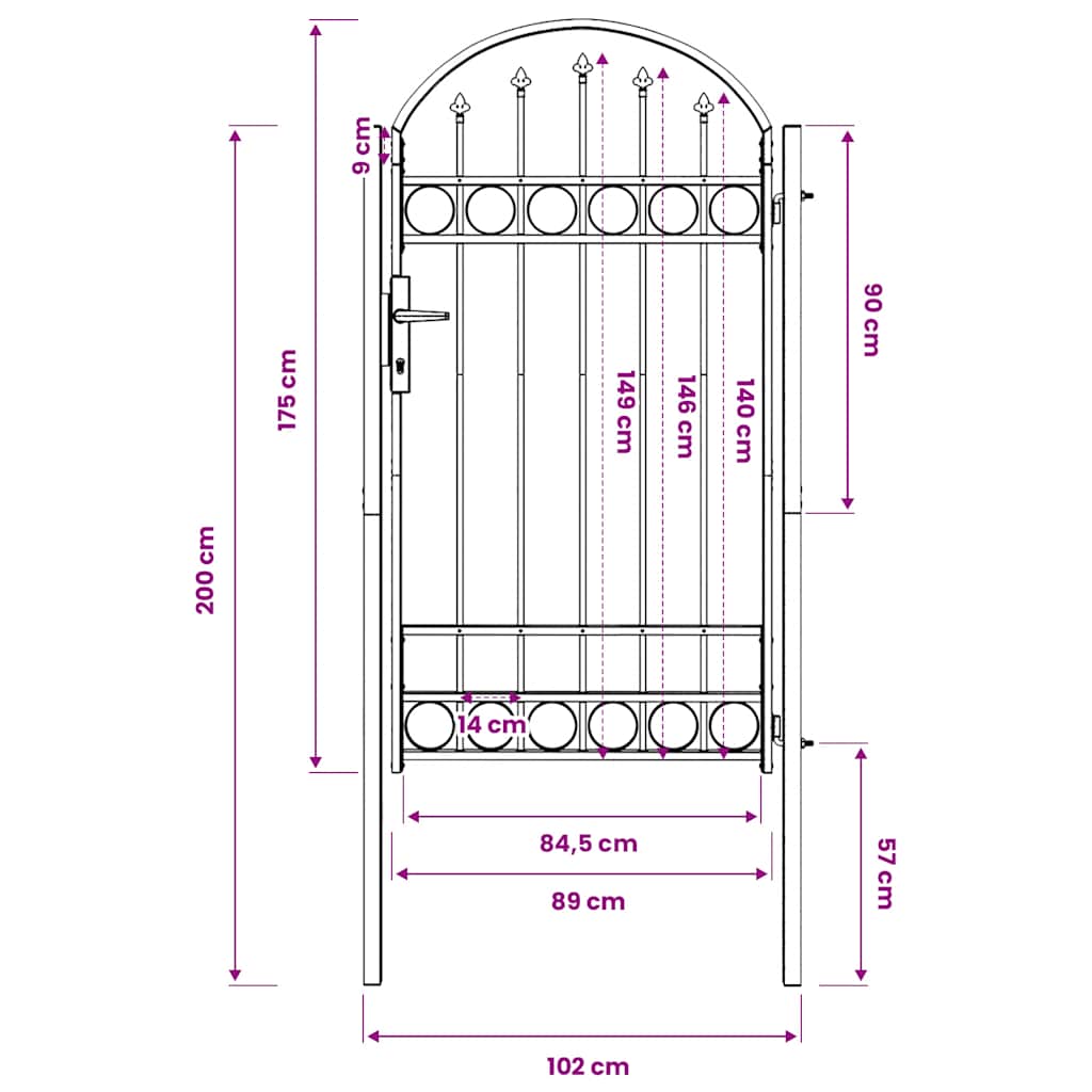 hegnslåge ASSEN med buet top stål 102x175 cm sort
