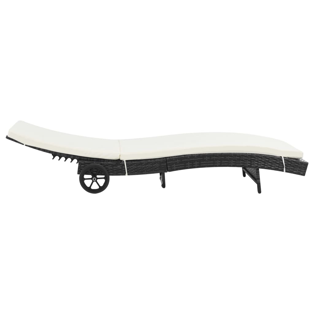 liggestol med hynde og hjul polyrattan sort