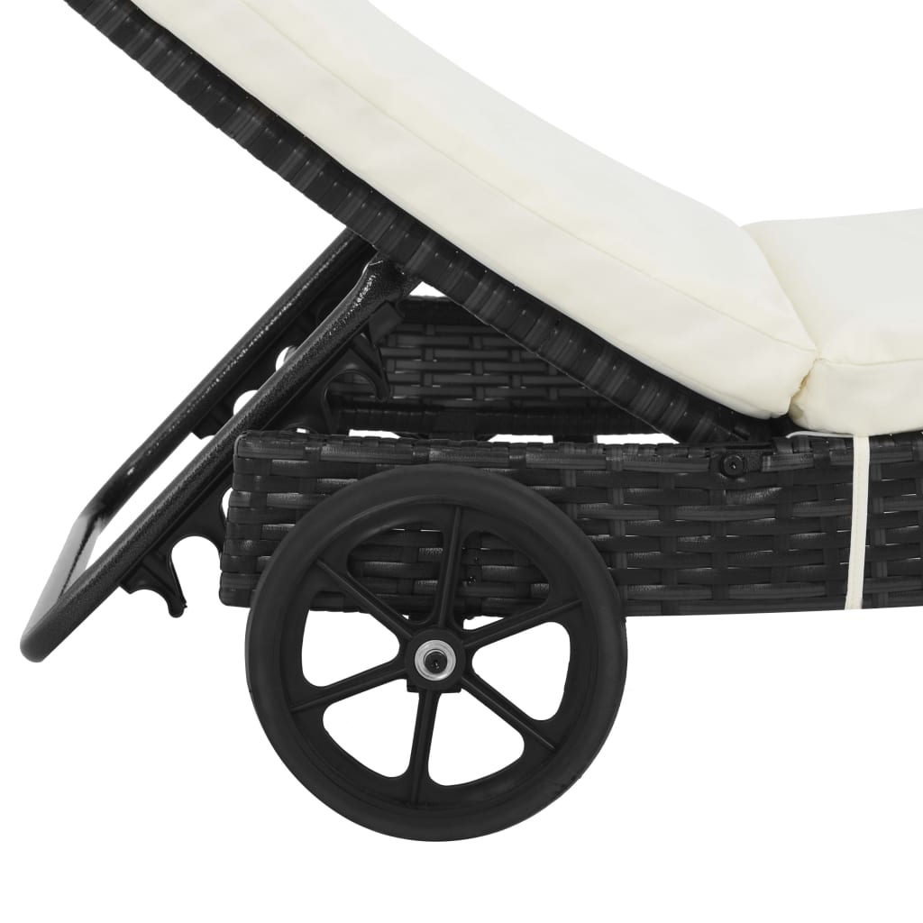 liggestol med hynde og hjul polyrattan sort