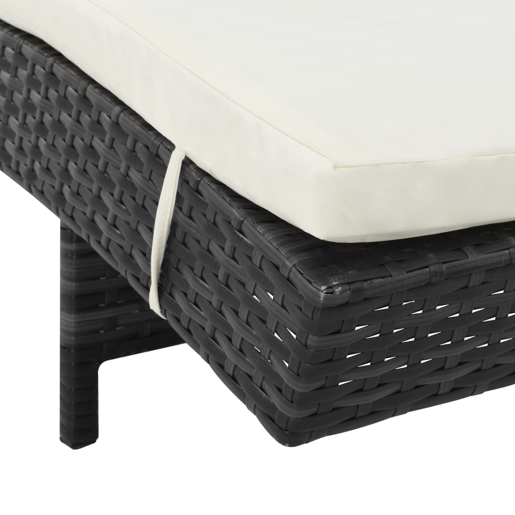 liggestol med hynde og hjul polyrattan sort