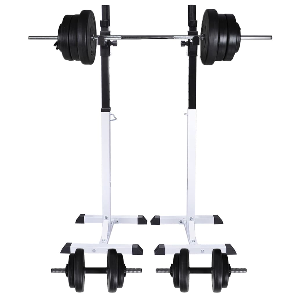 vægtstang- og squat-stativ med vægtstang- og håndvægtsæt 60,5kg
