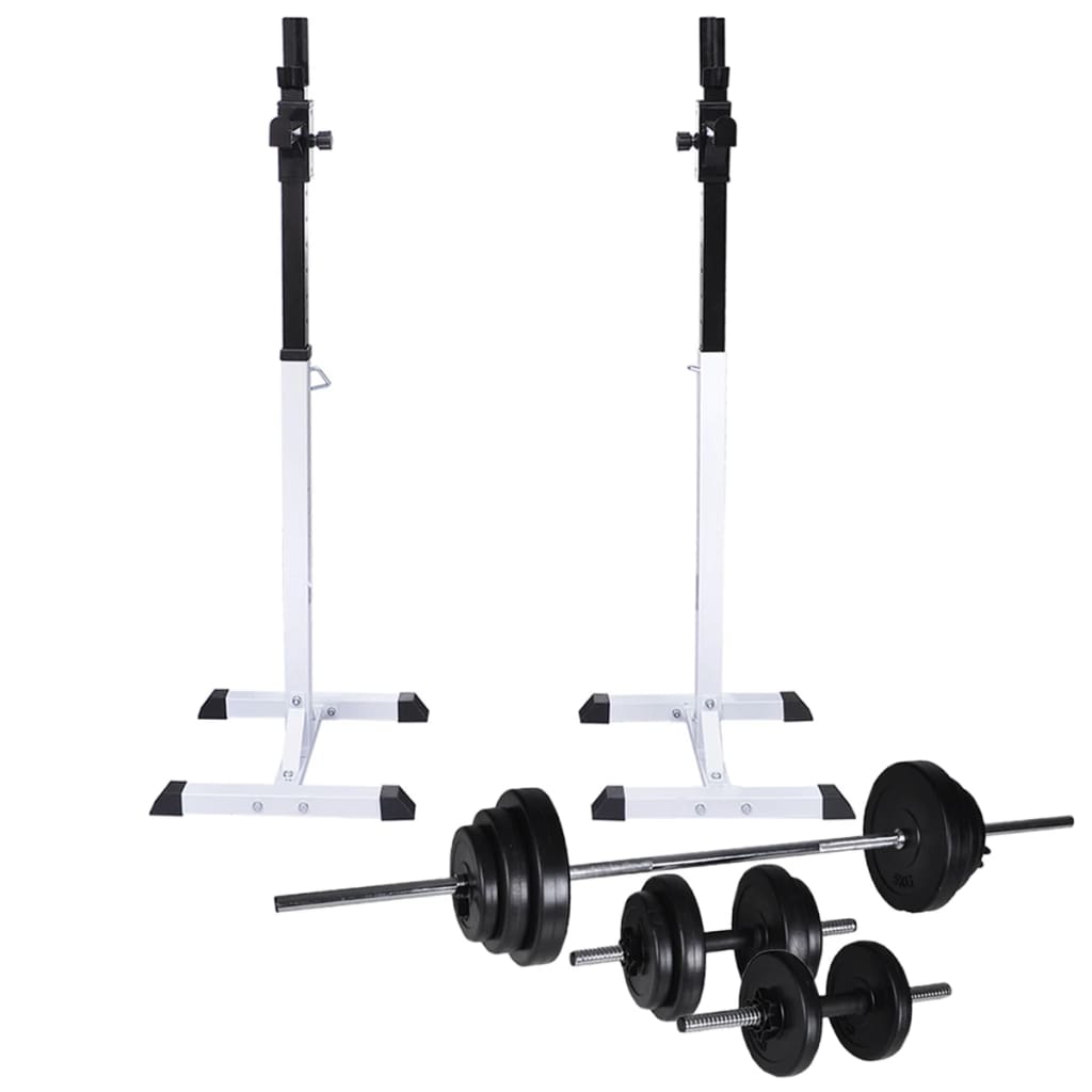 vægtstang- og squat-stativ med vægtstang- og håndvægtsæt 30,5kg billede