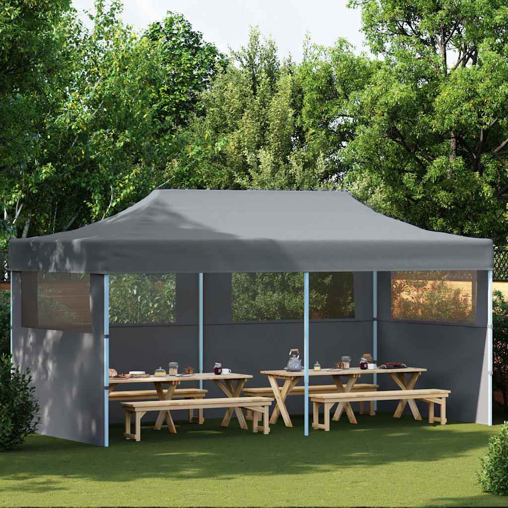 foldbart pop-op-festtelt med sidevægge 3x6 m antracitgrå