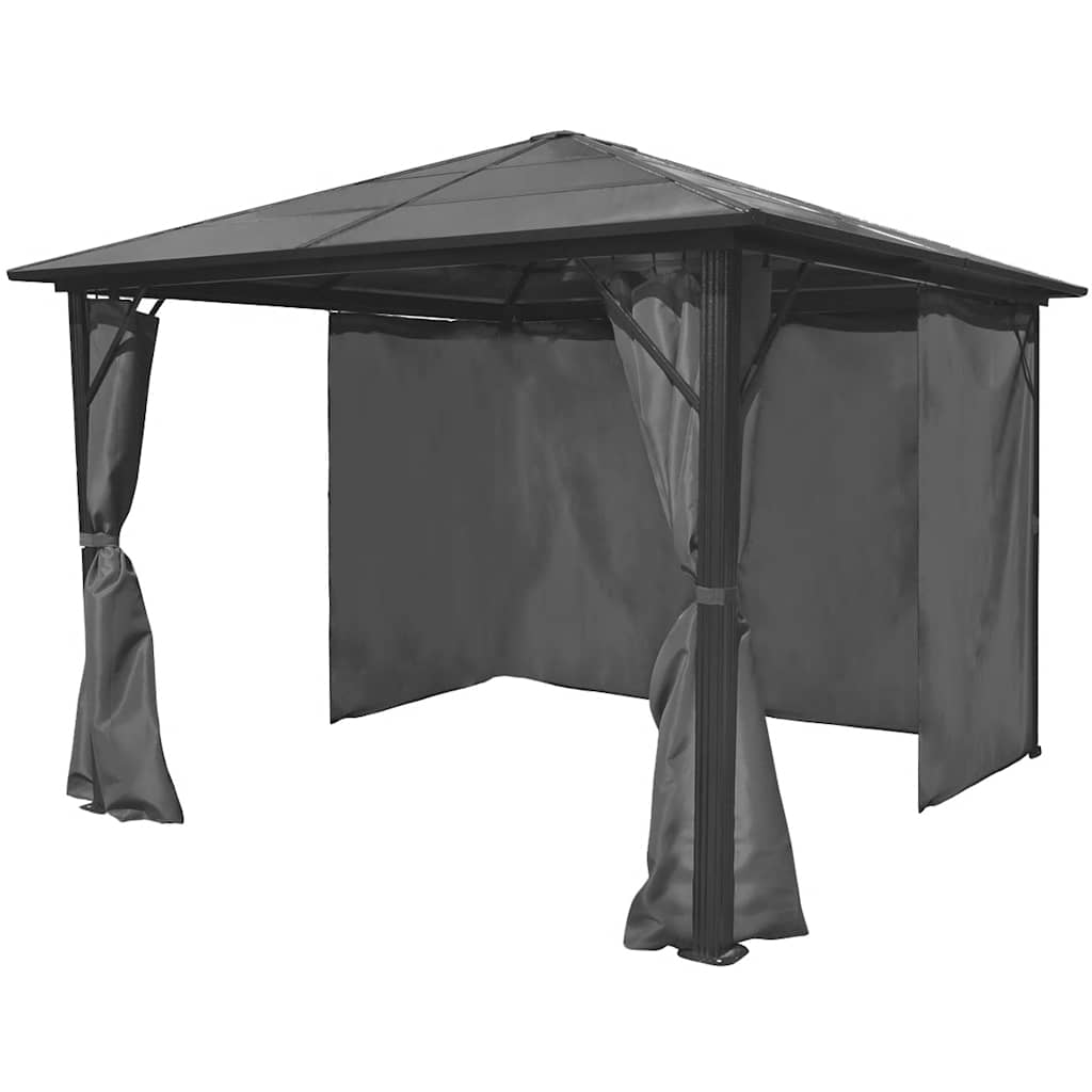 pavillon med gardin aluminium 300 x 300 cm antracitgrå