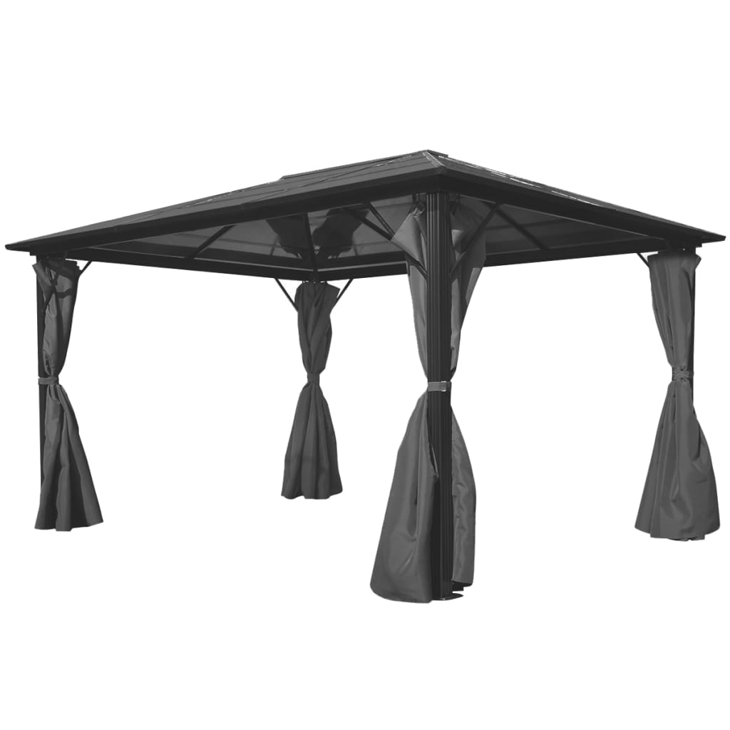 pavillon med gardin antracitgrå 400 x 300 cm aluminium
