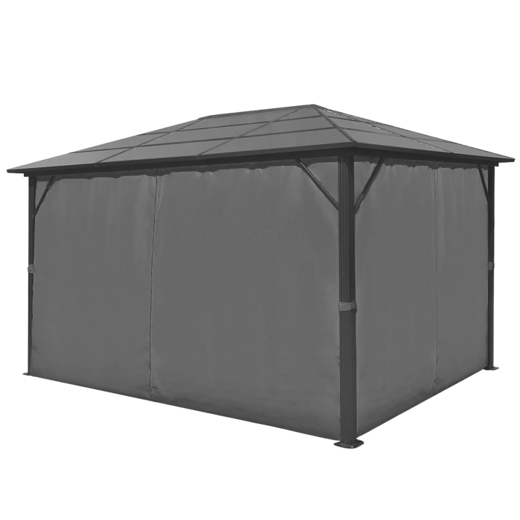 pavillon med gardin antracitgrå 400 x 300 cm aluminium