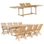 udendørs spisebordssæt 9 dele 180-280x100x75 cm massivt teak