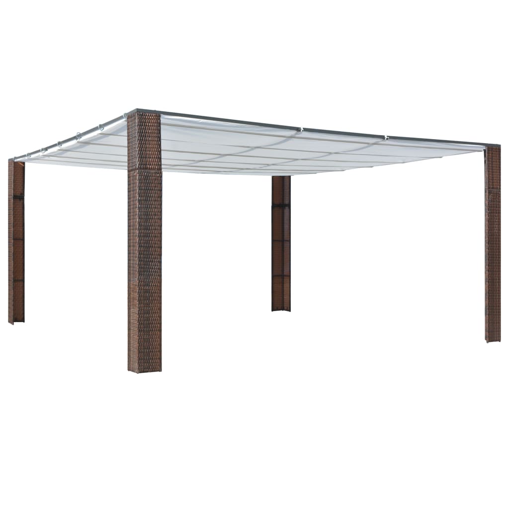 pavillon med tag polyrattan 400x400x200 cm brun cremefarvet