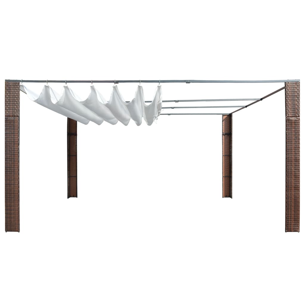 pavillon med tag polyrattan 400x400x200 cm brun cremefarvet
