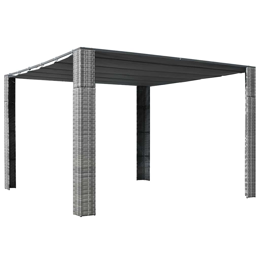 pavillon med tag polyrattan 300x300x220 cm grå antracitgrå
