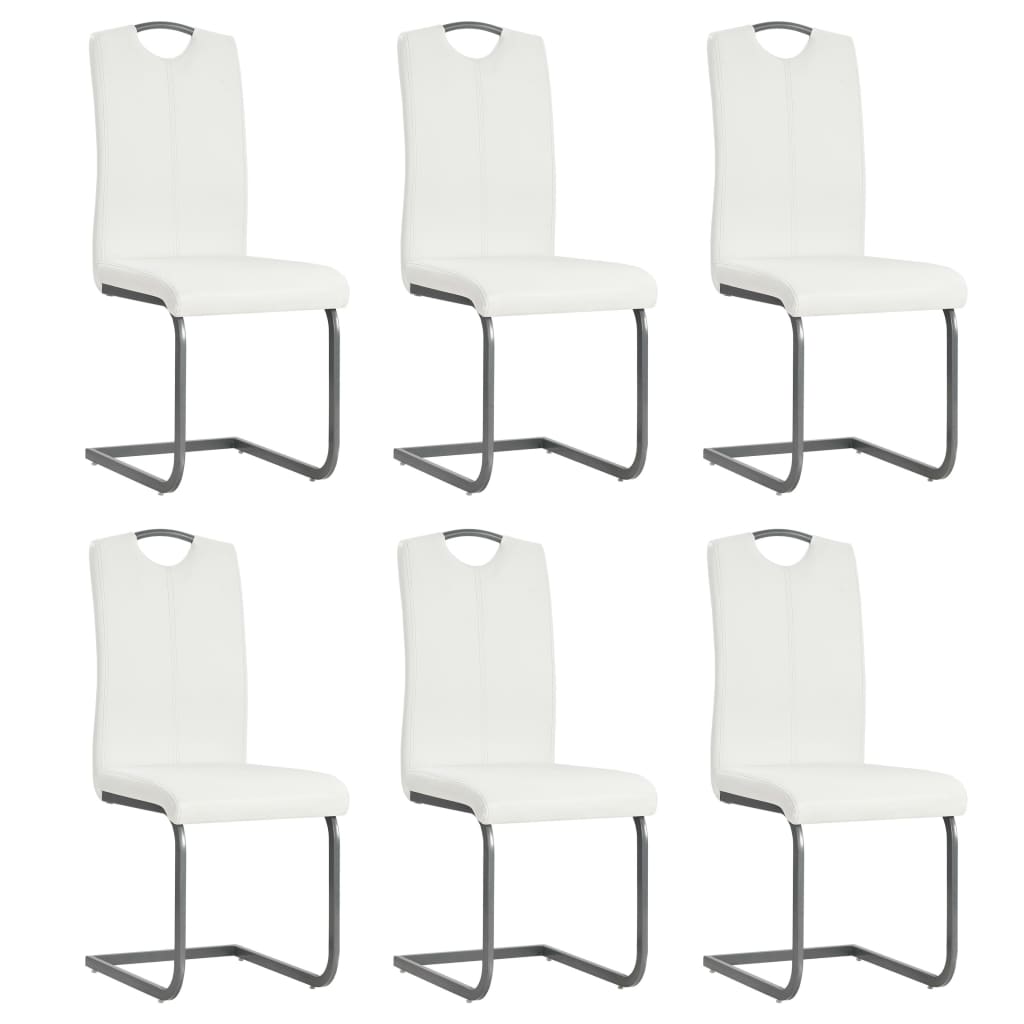 spisebordsstole med cantilever 6 stk. stof hvid