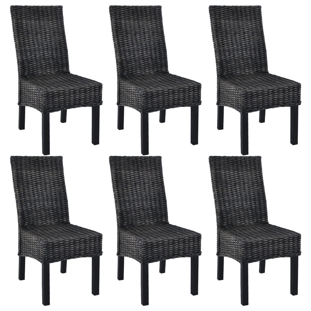 spisebordsstole 6 stk. kubu-rattan og mangotræ sort