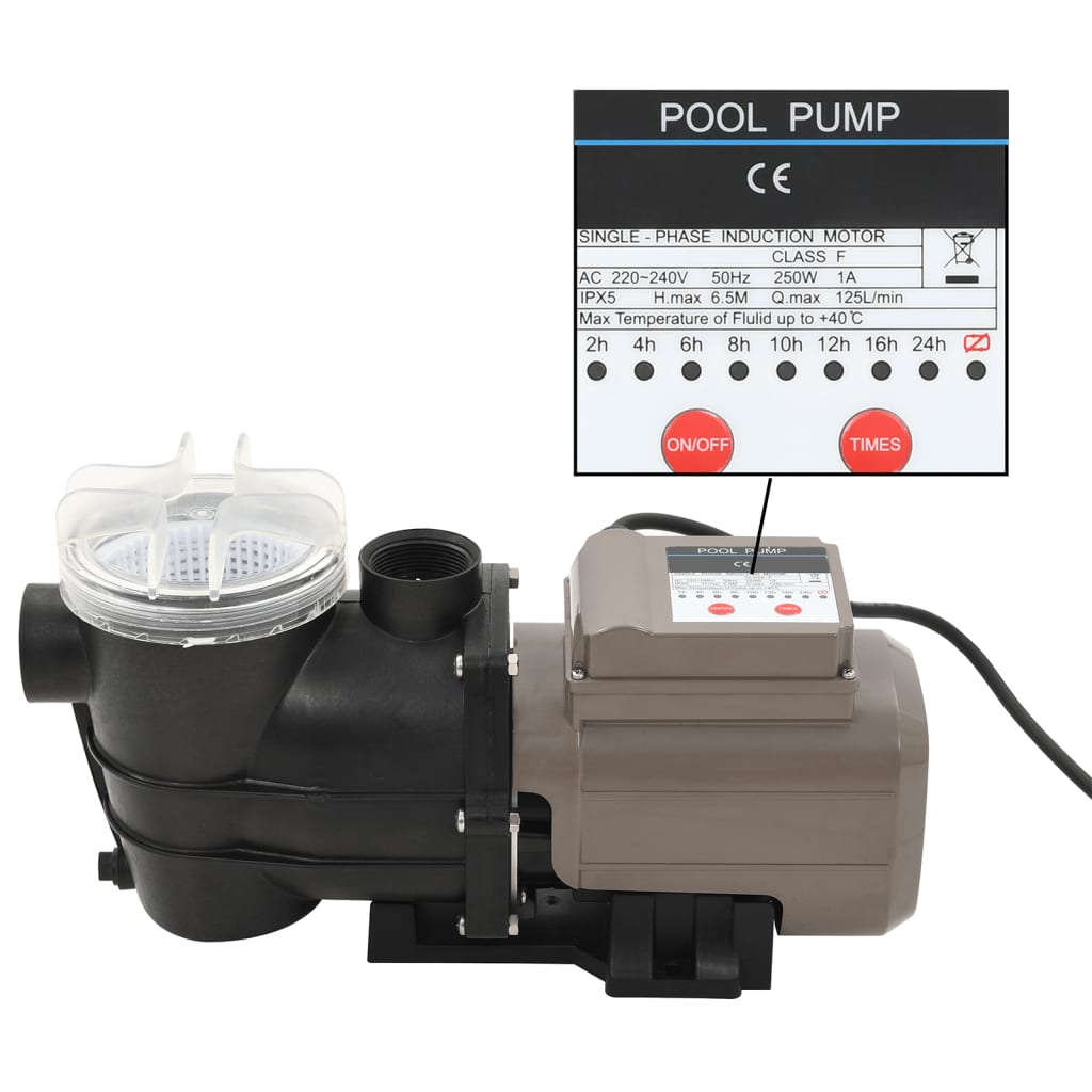 poolpumpe med timer 0,25 HK 8000 l/t. sort billede