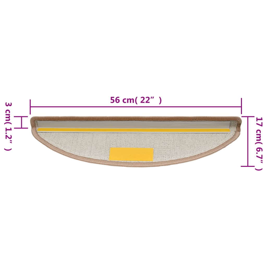 trappemåtter 15 stk. 56x17x3 cm lysebrune halvrunde