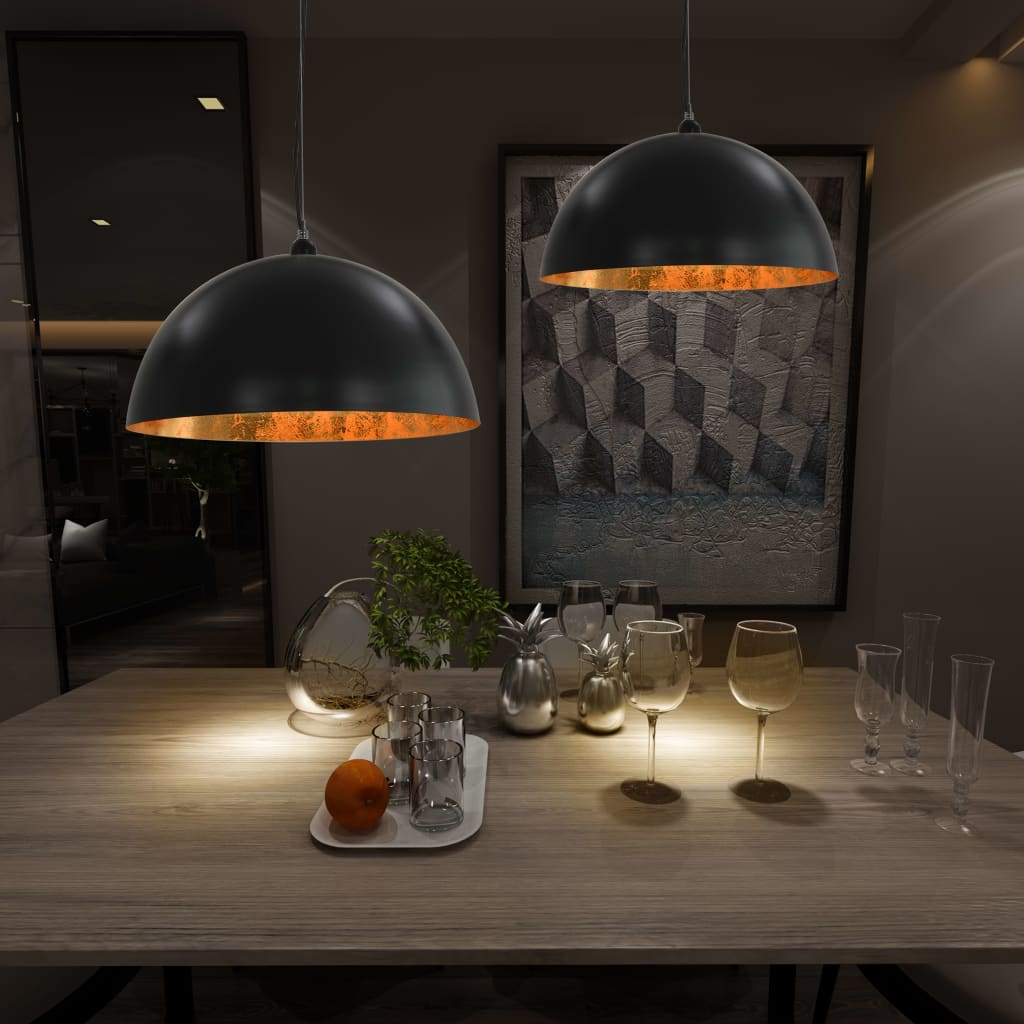 loftslamper 2 stk. halvkugle 50 cm E27 sort og guldfarvet billede