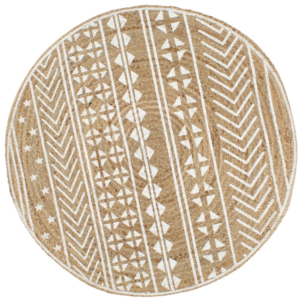 håndlavet tæppe med hvidt print jute 90 cm billede