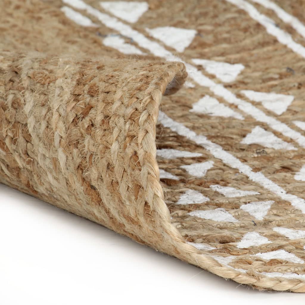 håndlavet tæppe med hvidt print jute 90 cm