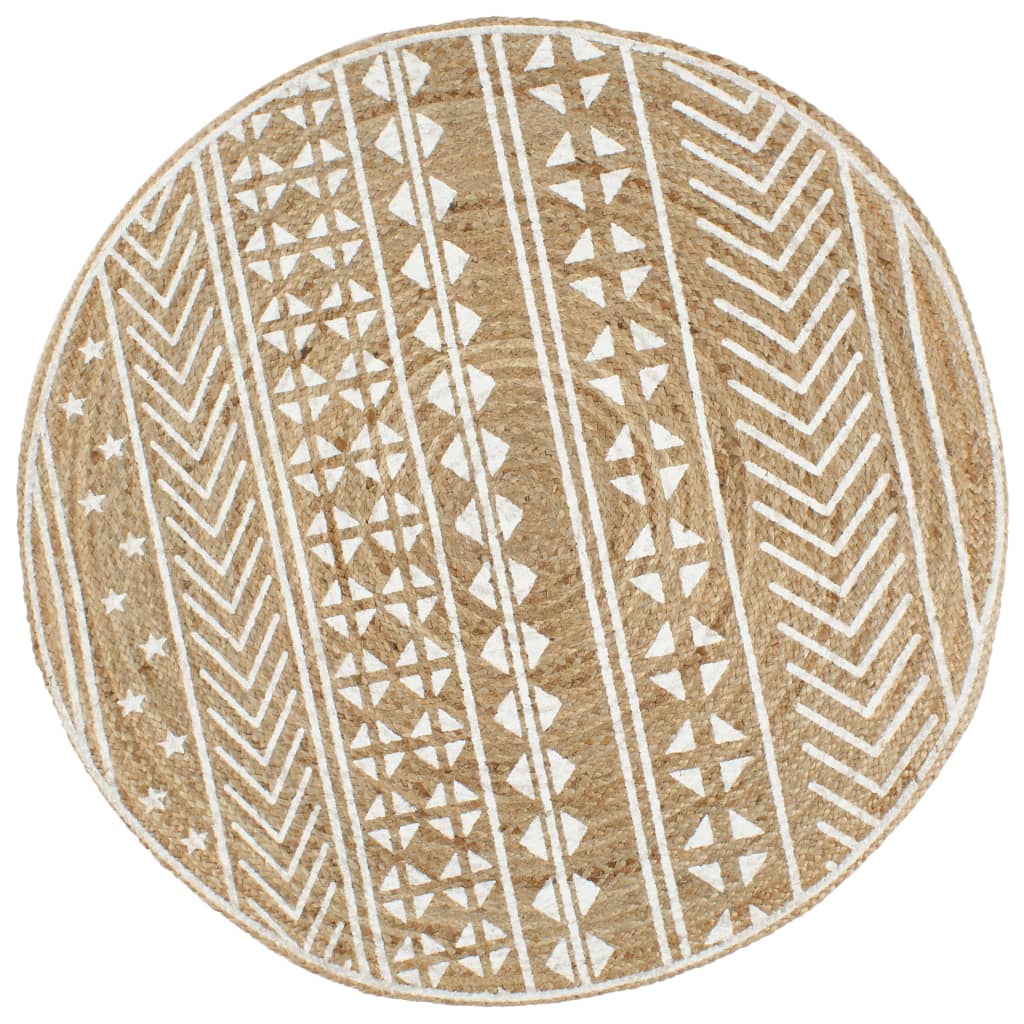 håndlavet tæppe med hvidt print jute 120 cm billede