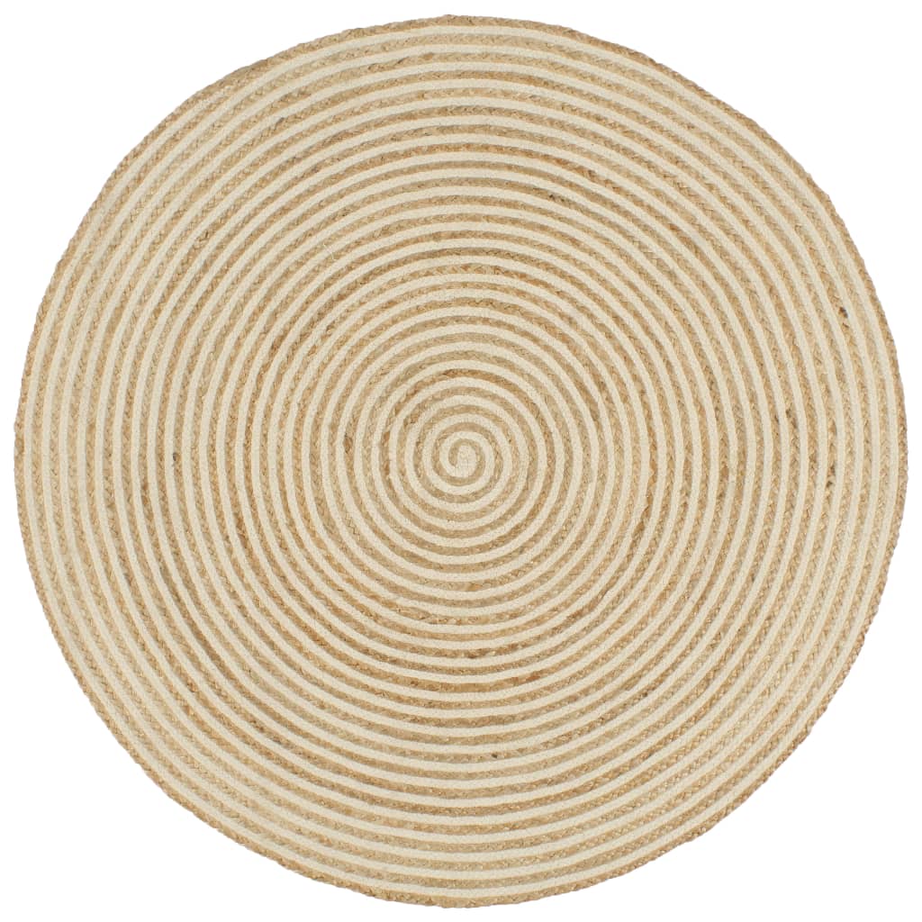 håndlavet jutetæppe med spiraldesign 90 cm hvid billede