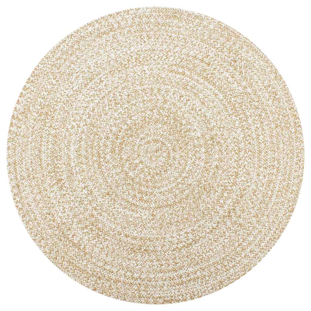 håndlavet tæppe jute 120 cm hvid og naturfarvet billede