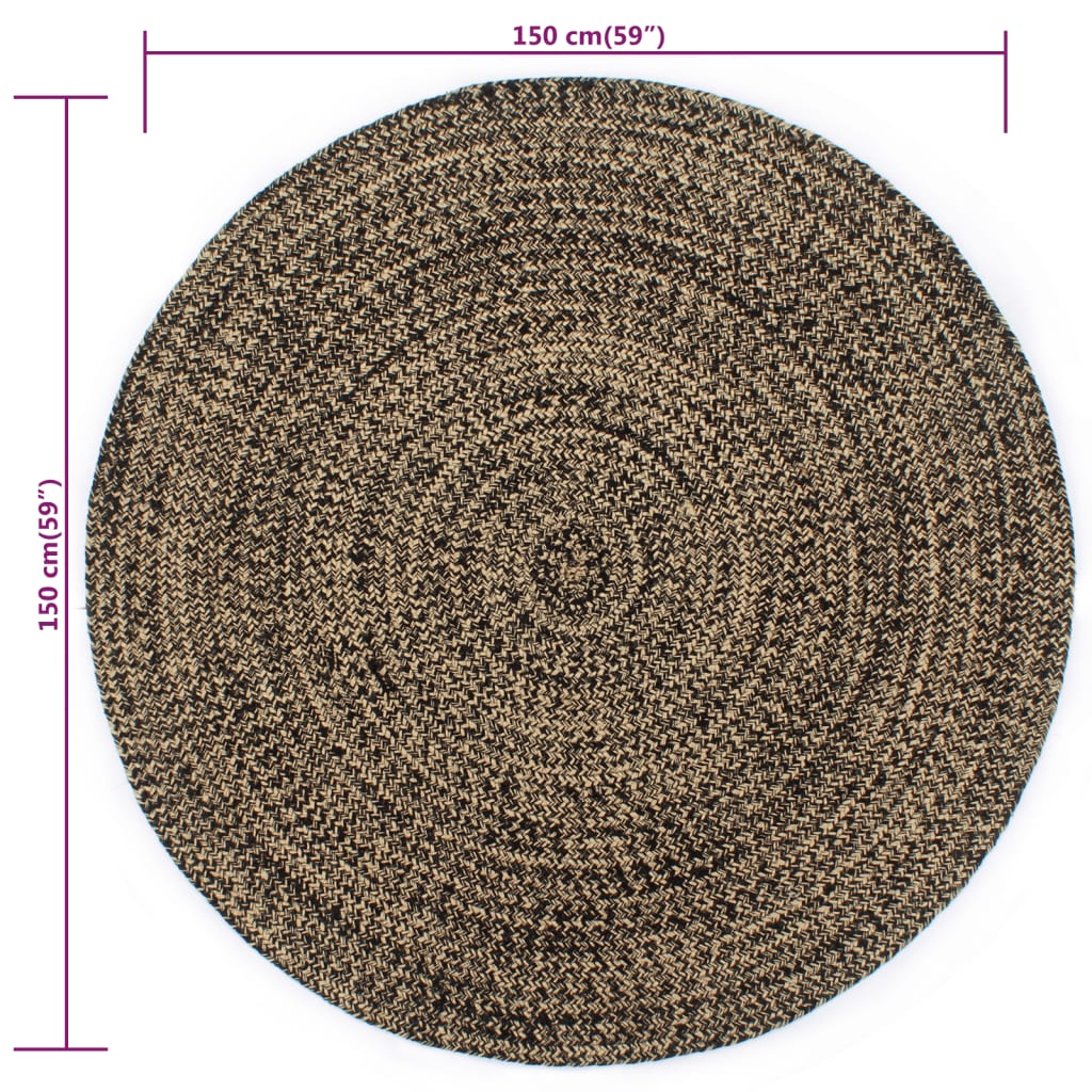 håndlavet tæppe jute 150 cm sort og naturfarvet
