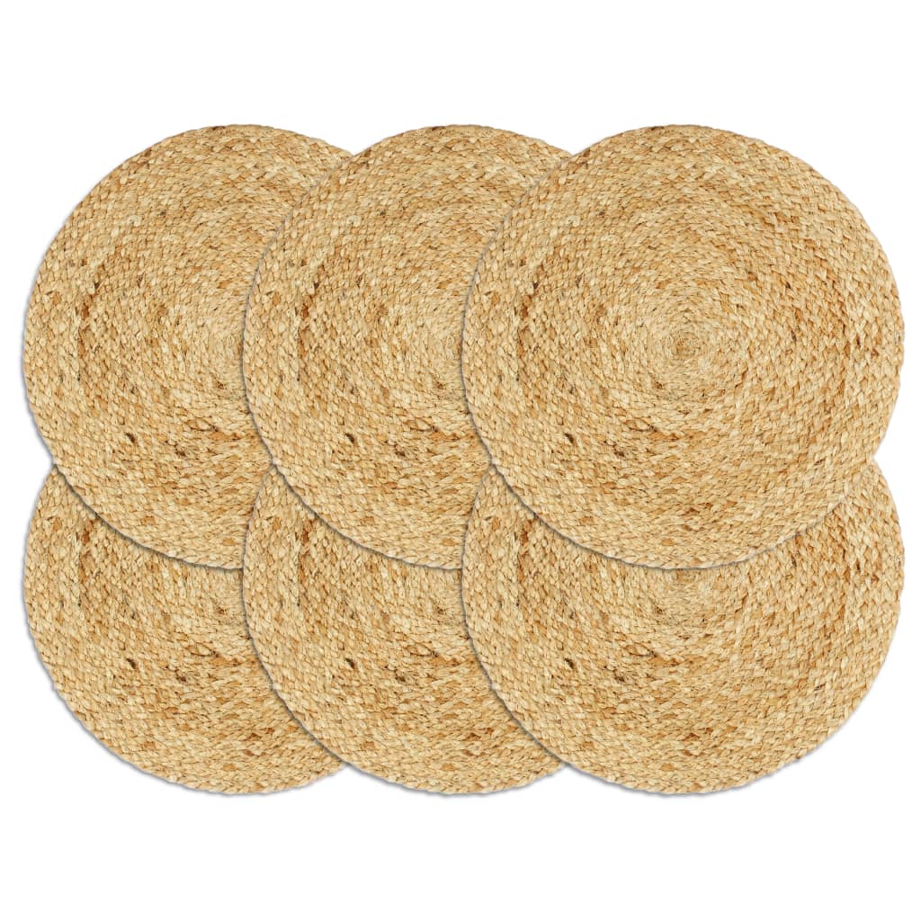 dækkeservietter 6 stk. rund 38 cm jute naturfarvet billede