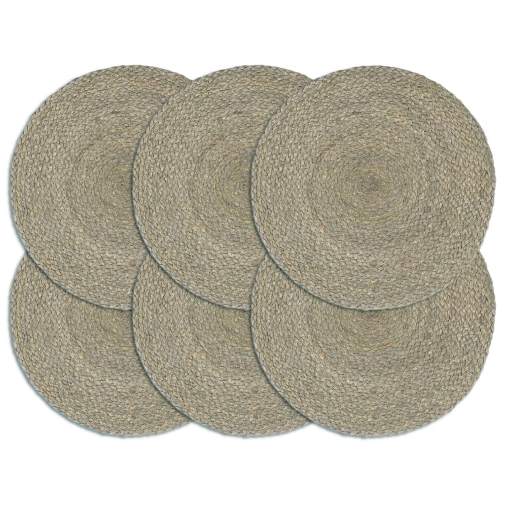 dækkeservietter 6 stk. rund 38 cm jute grå billede
