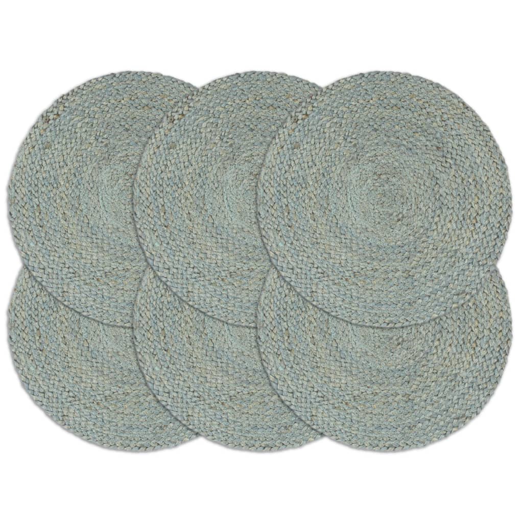 dækkeservietter 6 stk. rund 38 cm jute olivengrøn billede