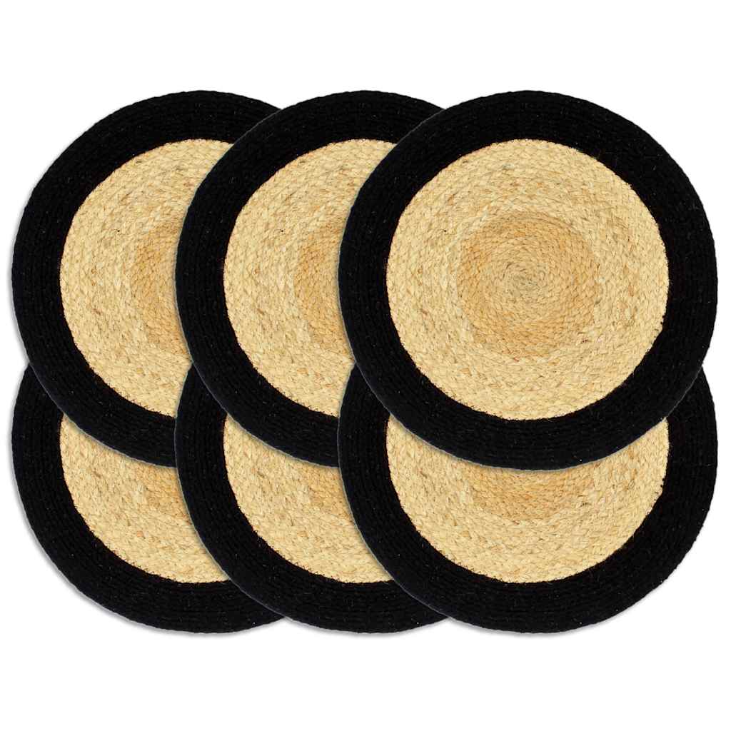 dækkeservietter 6 stk. 38 cm jute og bomuld natur og sort billede