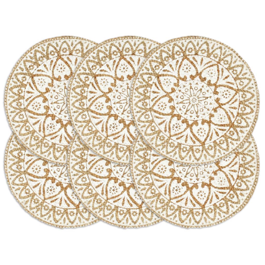 dækkeservietter 6 stk. rund 38 cm jute hvid billede