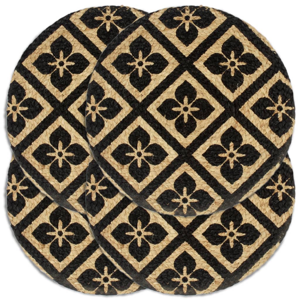 dækkeservietter 4 stk. rund 38 cm jute sort billede