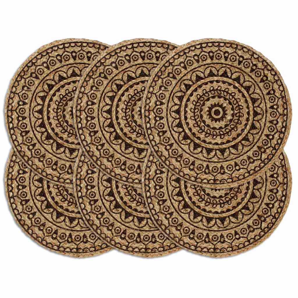 dækkeservietter 6 stk. rund 38 cm jute mørkebrun billede