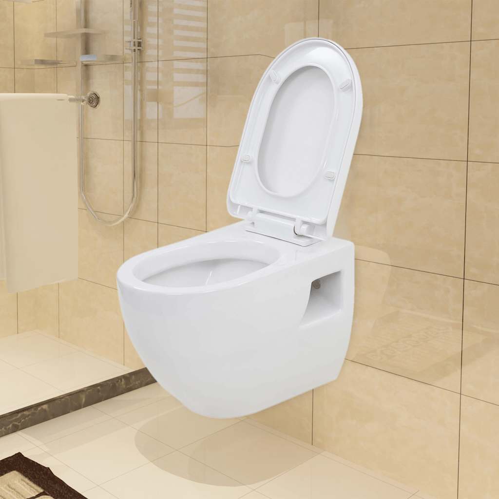 væghængt toilet med skjult cisterne keramik hvid