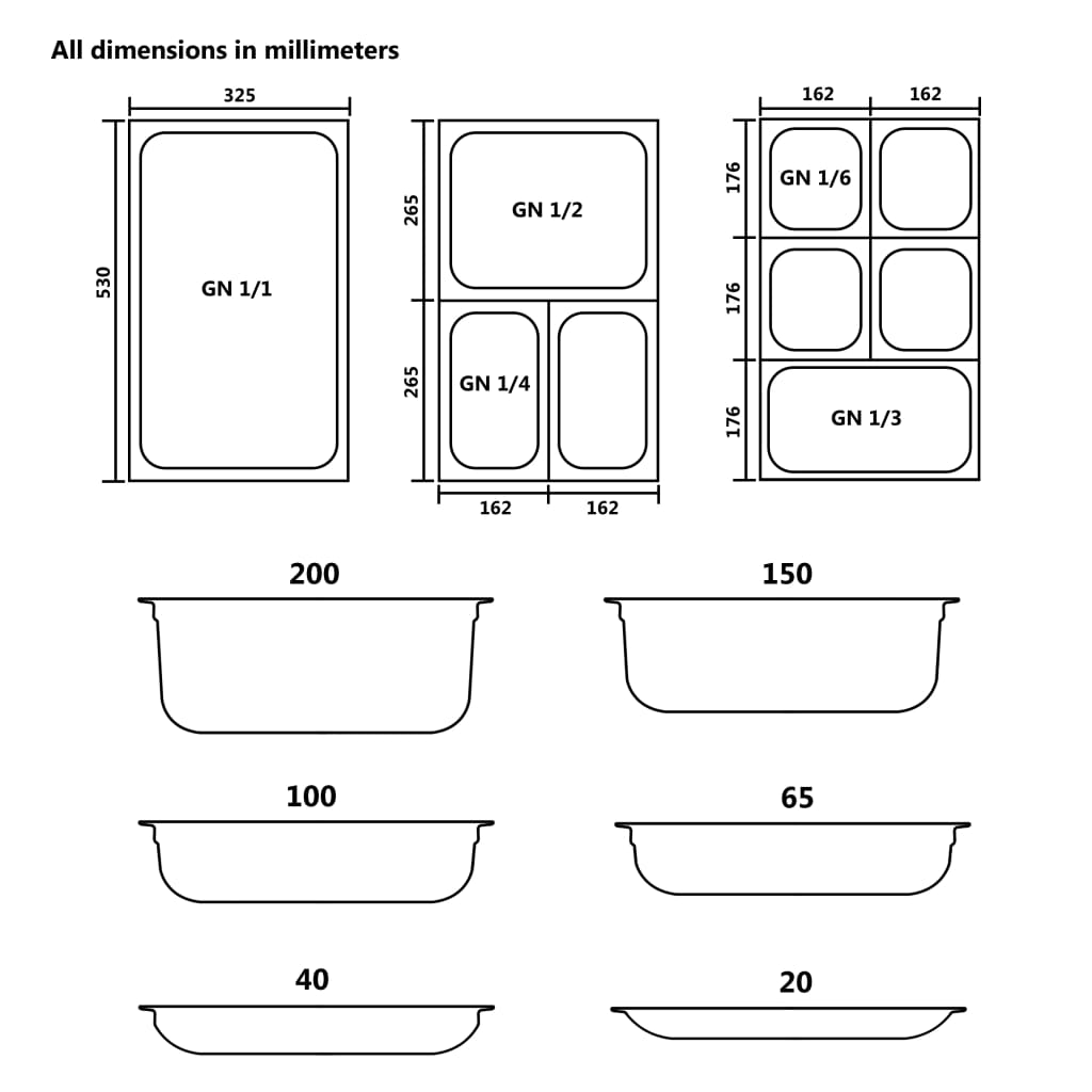 gastronorm beholder 12 stk. GN 1/4 20 mm rustfrit stål