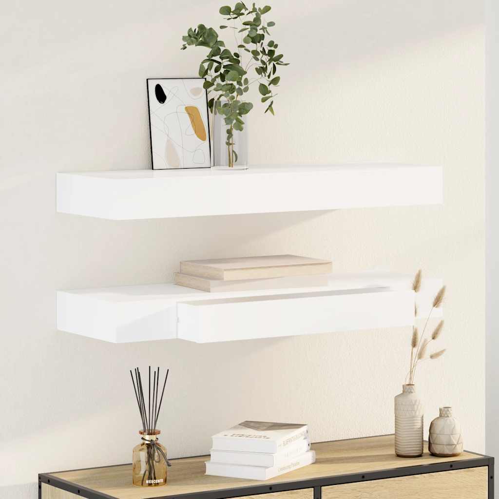 svævende væghylder med skuffer 2 stk. 80 cm hvid