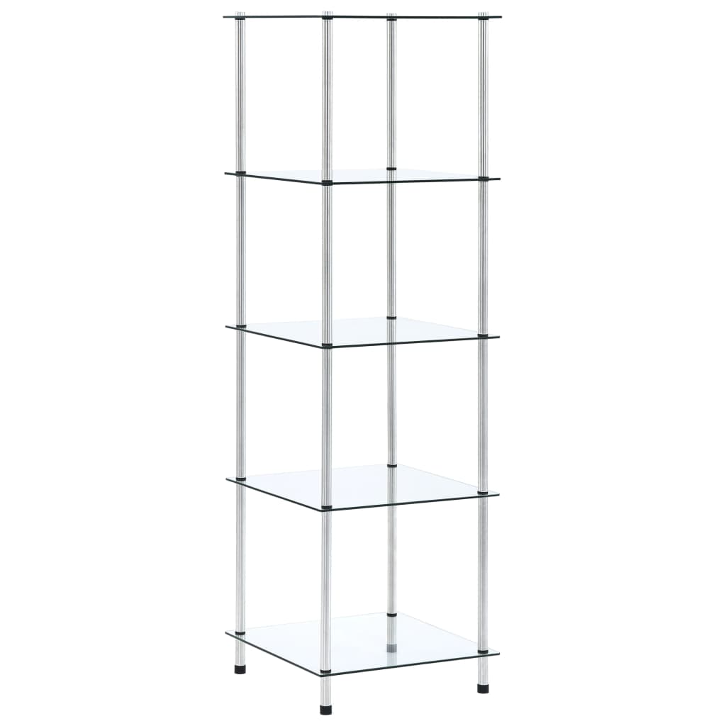 reol 5 hylder 40x40x130 cm hærdet glas transparent