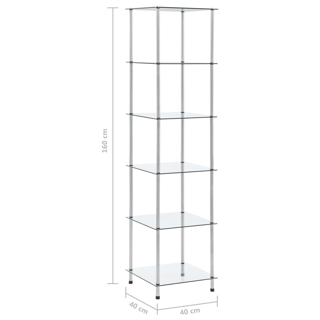 reol 6 hylder 40x40x160 cm hærdet glas transparent