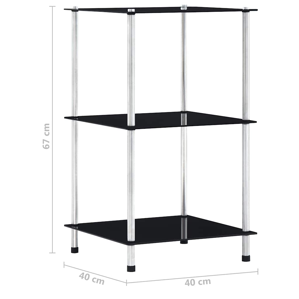 reol 3 hylder 40x40x67 cm hærdet glas sort