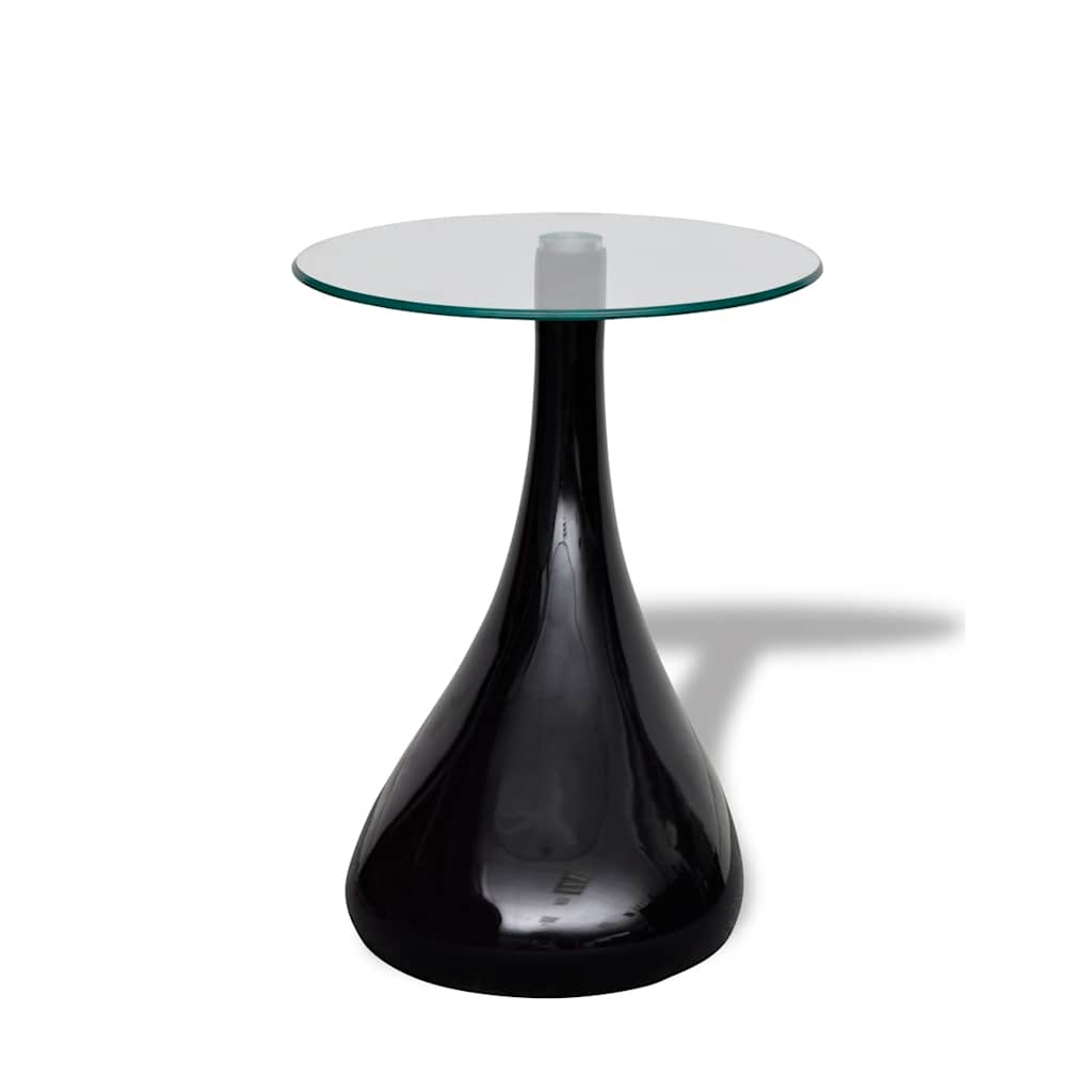 sofabord med rund bordplade i glas højglans sort