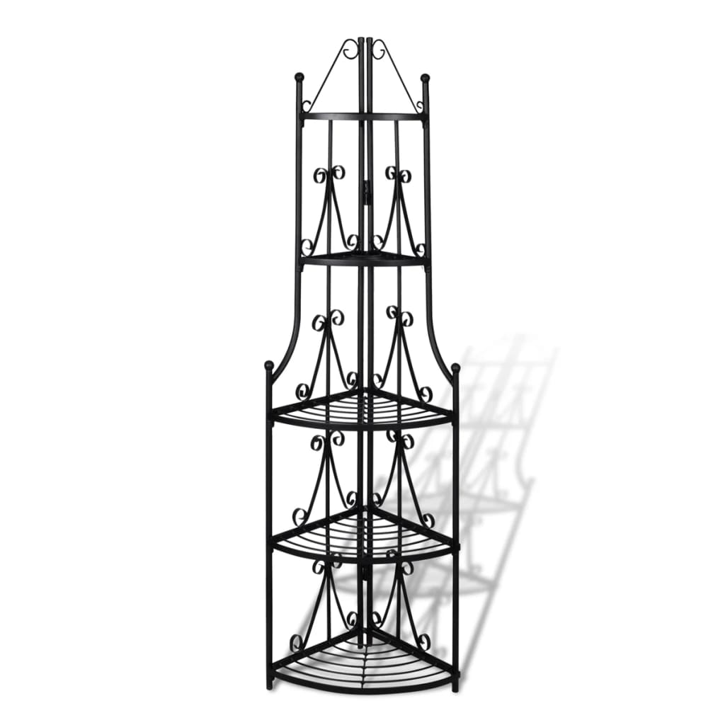 Hjørne plantestativ i stål - sort, 5 niveauer, 160 cm