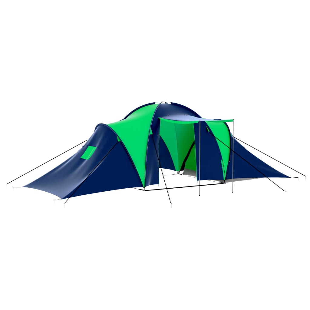 9-personers campingtelt stof blå og grøn billede